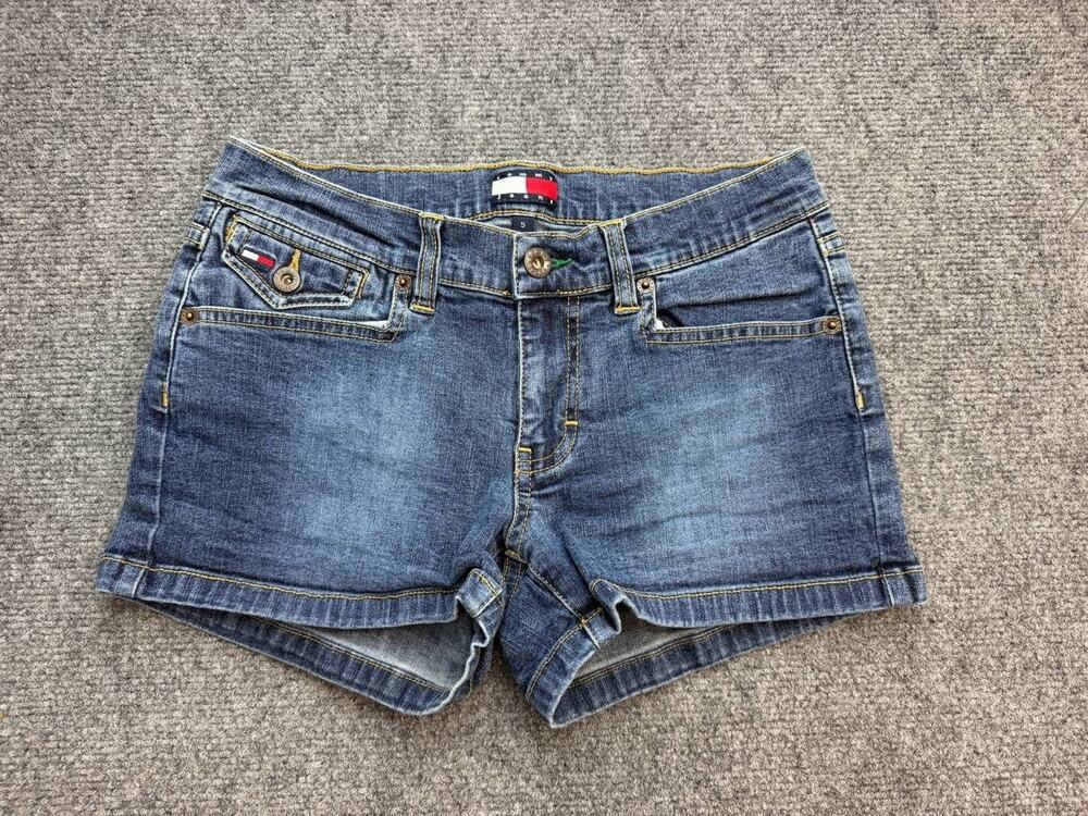 Tommy Jeans Juniors Size 5 Denim Shorts Stretch Blue Logo Detail Low Rise